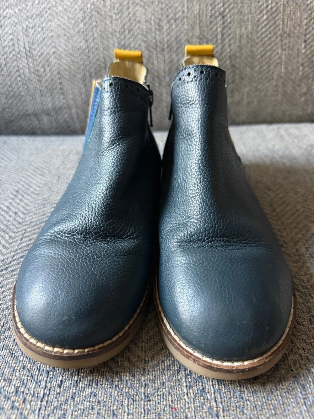 Mini Boden Leather Chelsea Boots, College Navy Rainbow Size: 32